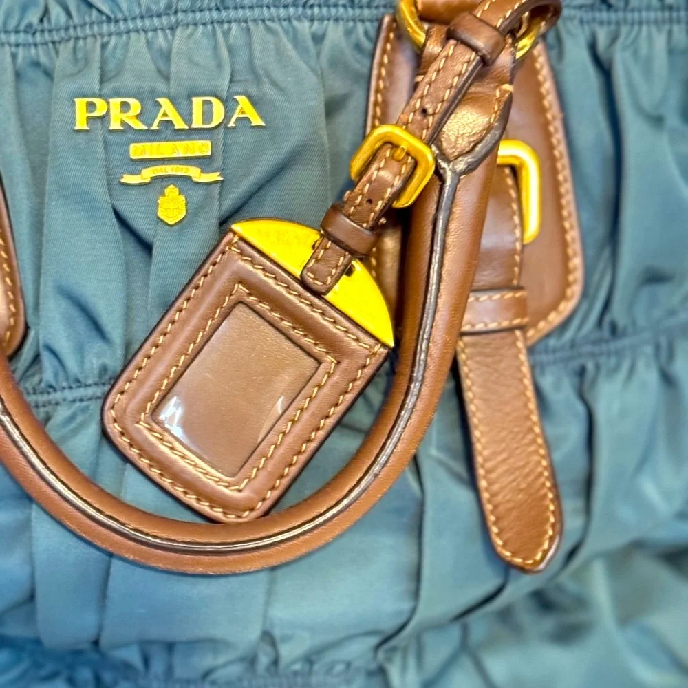 PRADA Gaufre Teal Blue Nylon Boho Leather Bag - Picture 7 of 9